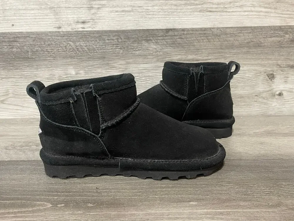 BEARPAW Shorty Youth Boots Size 1 Black Suede Wool Lined Ankle Winter Shoes